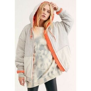 FREE PEOPLE × Movement Coat Reversible Puffer Sweatshirt Hood Gray Orange